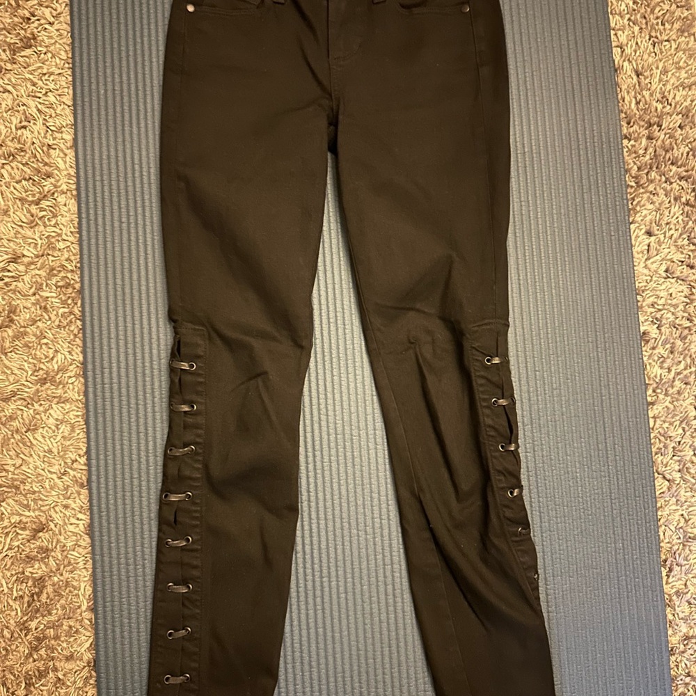 PAIGE Black Lace-Up Skinny Pants